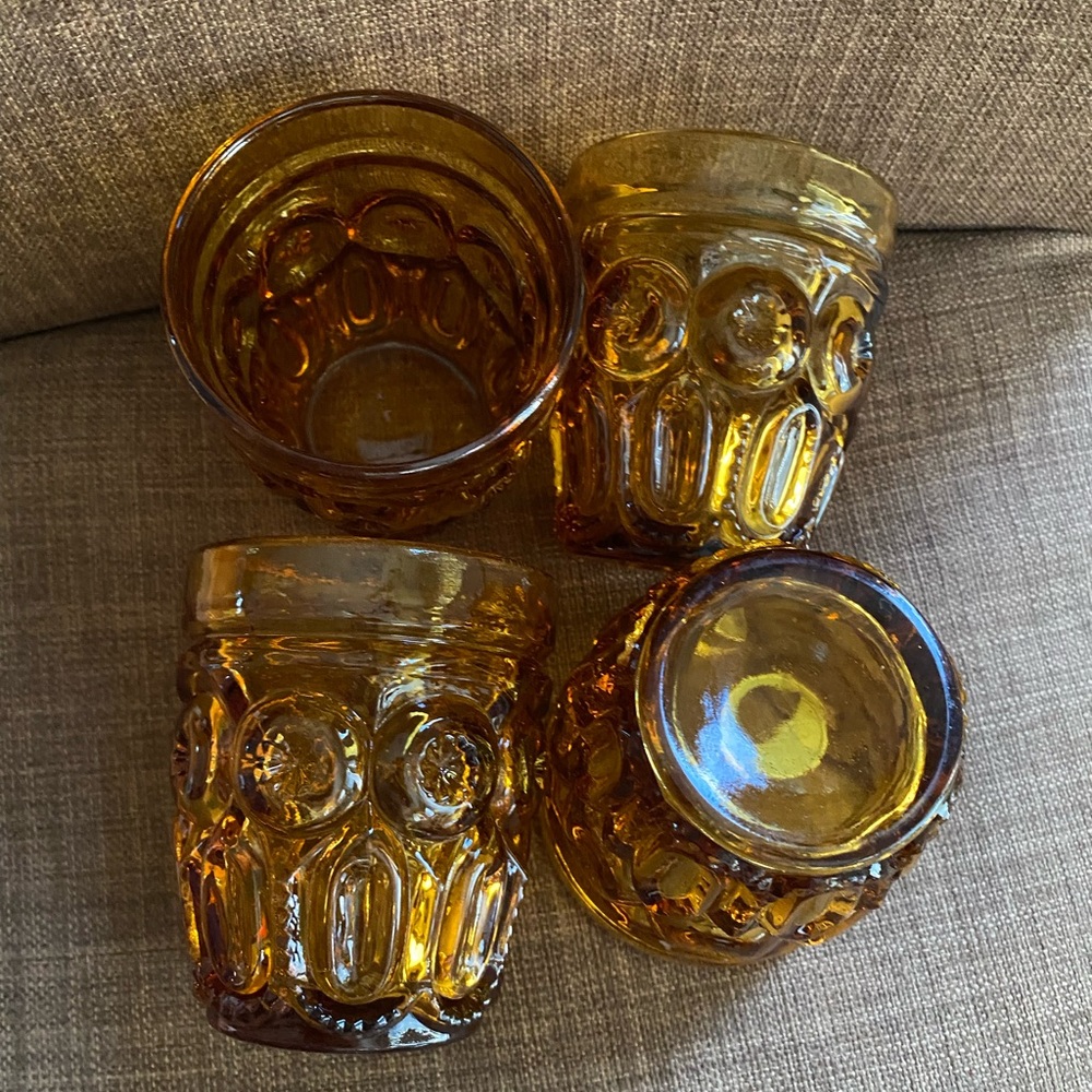 Vintage Set Of 3 Star & Moon Amber Old Fashion Glasses